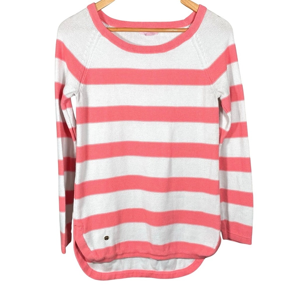 Lilly Pulitzer Medium Paige‎ Striped Sweater Beach Resort Crewneck Coral White